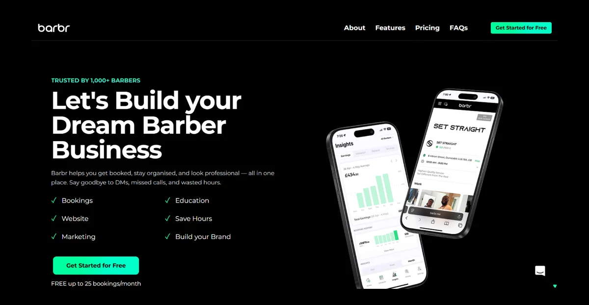 The Barbr dashboard showing the booking flow