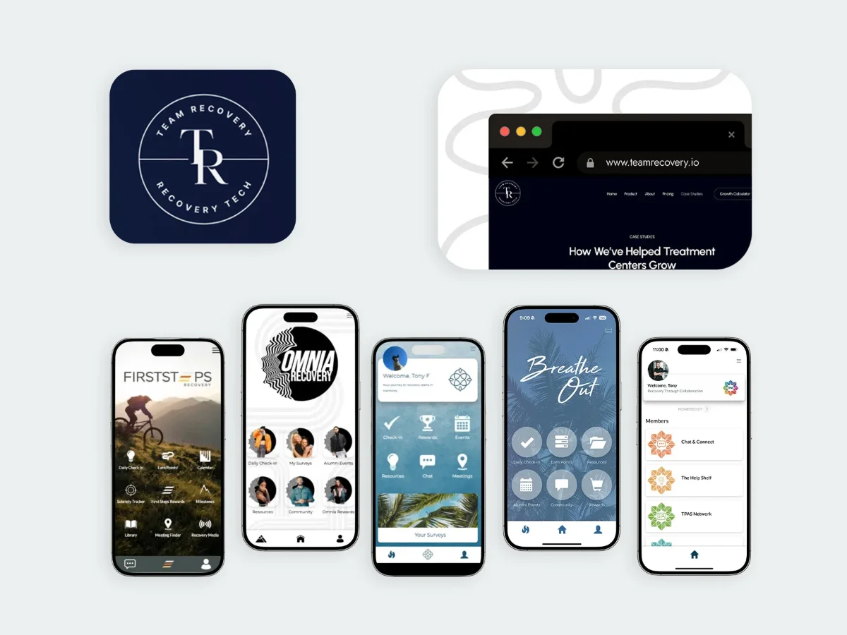 Team Recovery Tech alumni app screens
